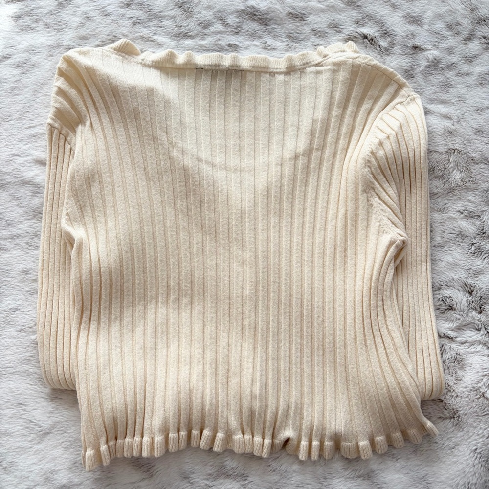 Hazel Boutique Cream Ribbed Ruffle Cardigan - Picture 3 of 4